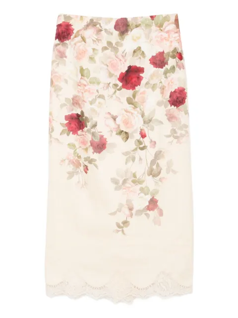 ZIMMERMANN floral-print lace-trimmed skirt