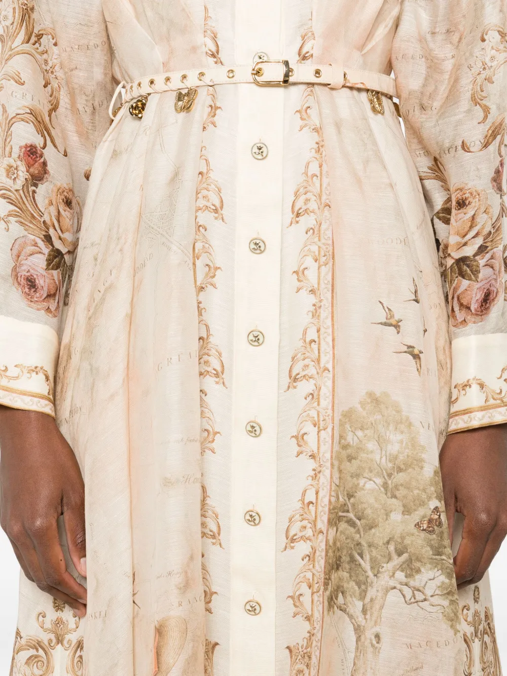 Zimmermann Memento Map Print Long Sleeve Belted Shirtdress In Neutral