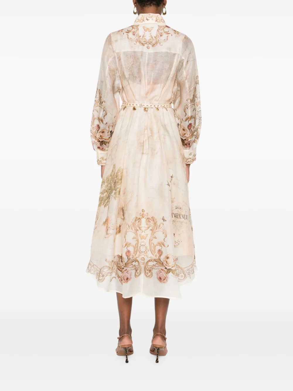 Zimmermann Memento Map Print Long Sleeve Belted Shirtdress In Neutral