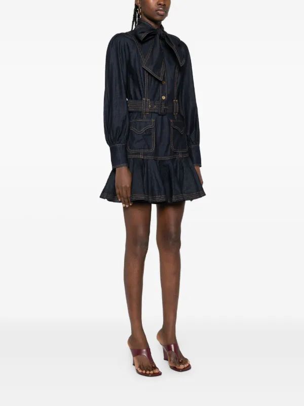 ZIMMERMANN tied-neck Ruffled Denim Mini Dress | Blue | FARFETCH ID ZIMMERMANN tied-neck Ruffled Denim Mini Dress | Blue | FARFETCH ID