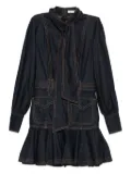 ZIMMERMANN tied-neck ruffled denim dress - Blue