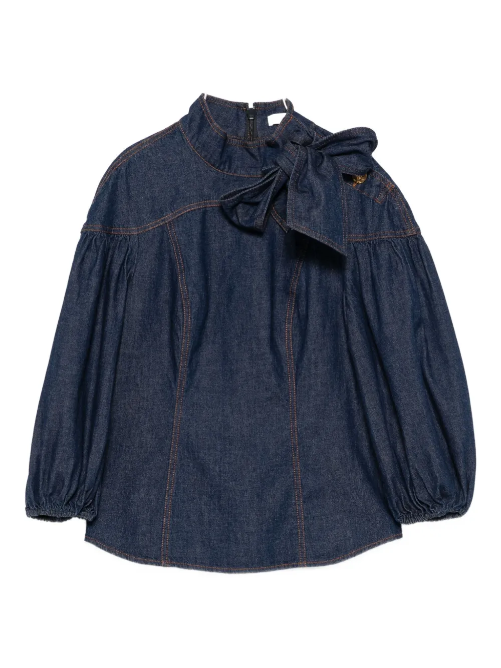 Zimmermann Bow-detailed Puff-sleeve Blouse In Blue