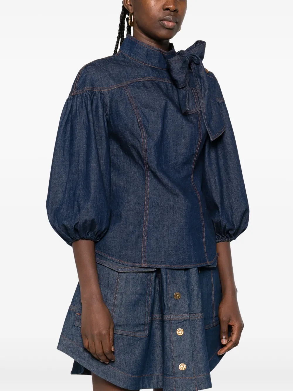 ZIMMERMANN Blouse met pofmouwen en strikdetails Blauw