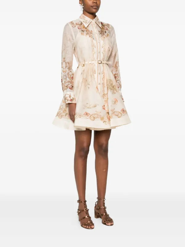 Zimmermann Floral-print Belted Mini Shirt Dress - Neutrals