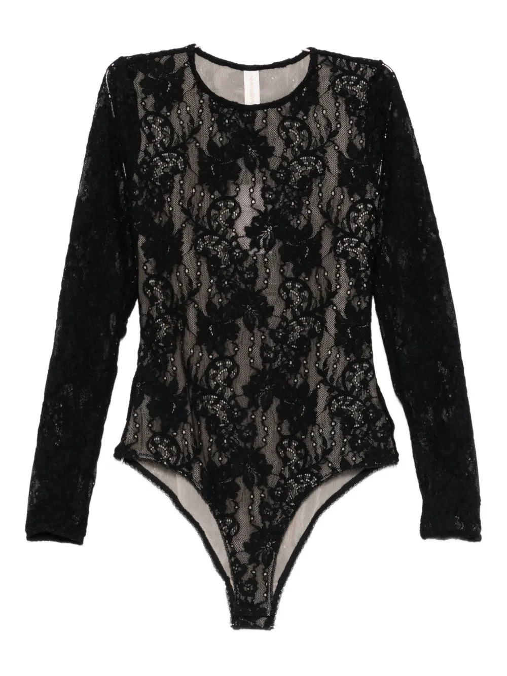 Zimmermann Fitted Black Lace Bodysuit With Floral Design And Inset Jelly Ribbon In Black