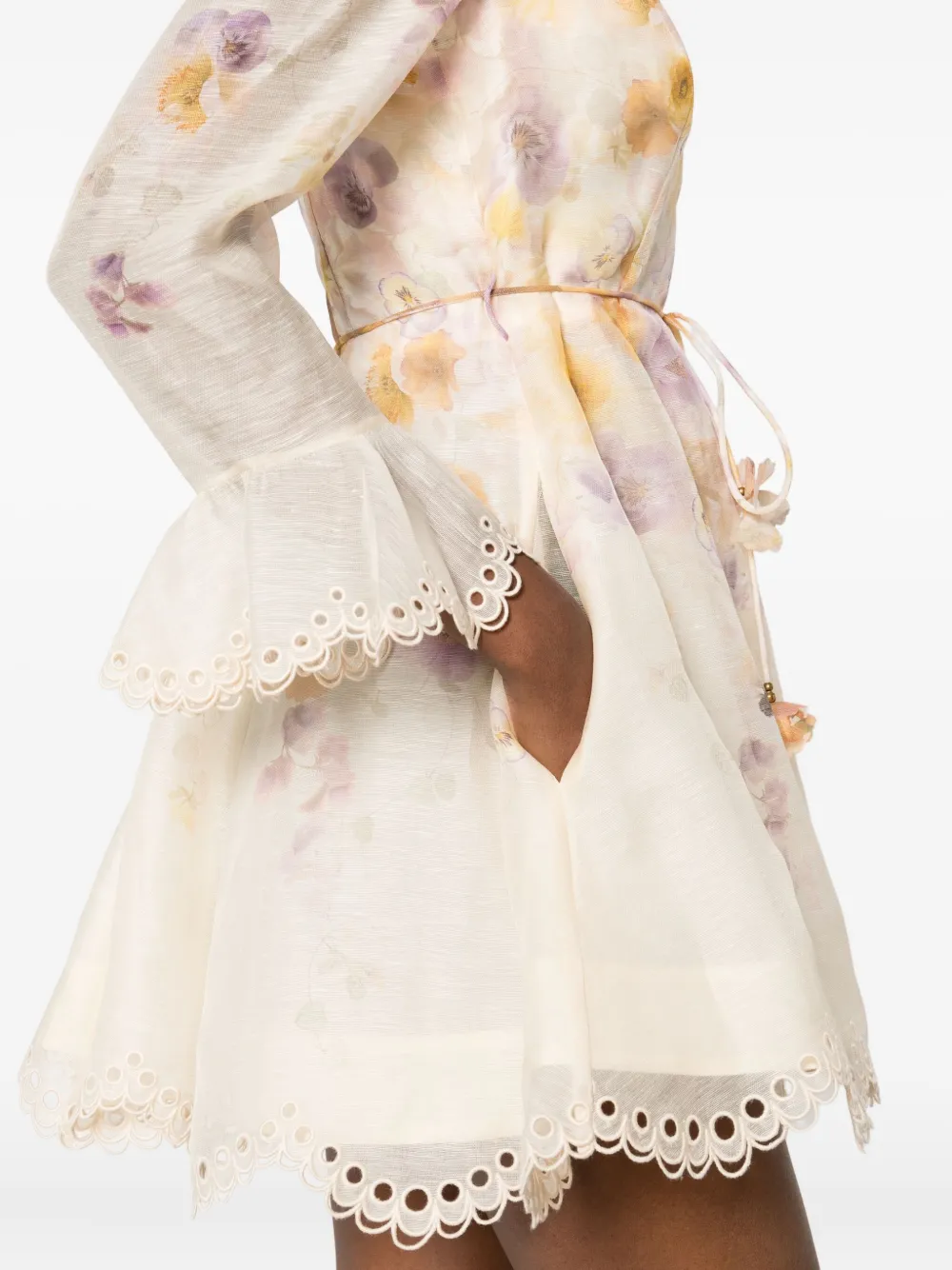 ZIMMERMANN Mini-jurk met afwerking van kant Beige