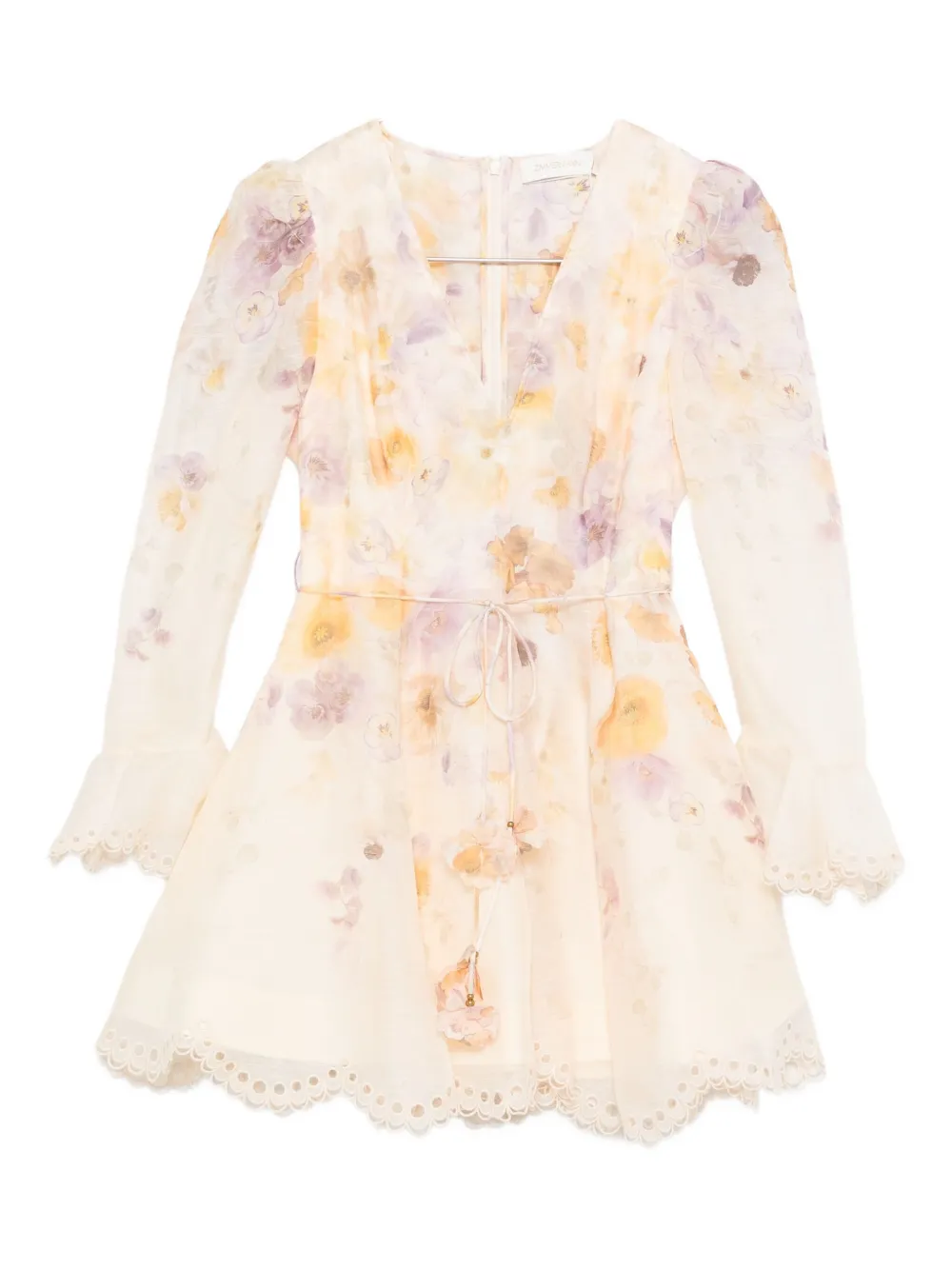 ZIMMERMANN embroidered lace-trimmed mini dress - Toni neutri