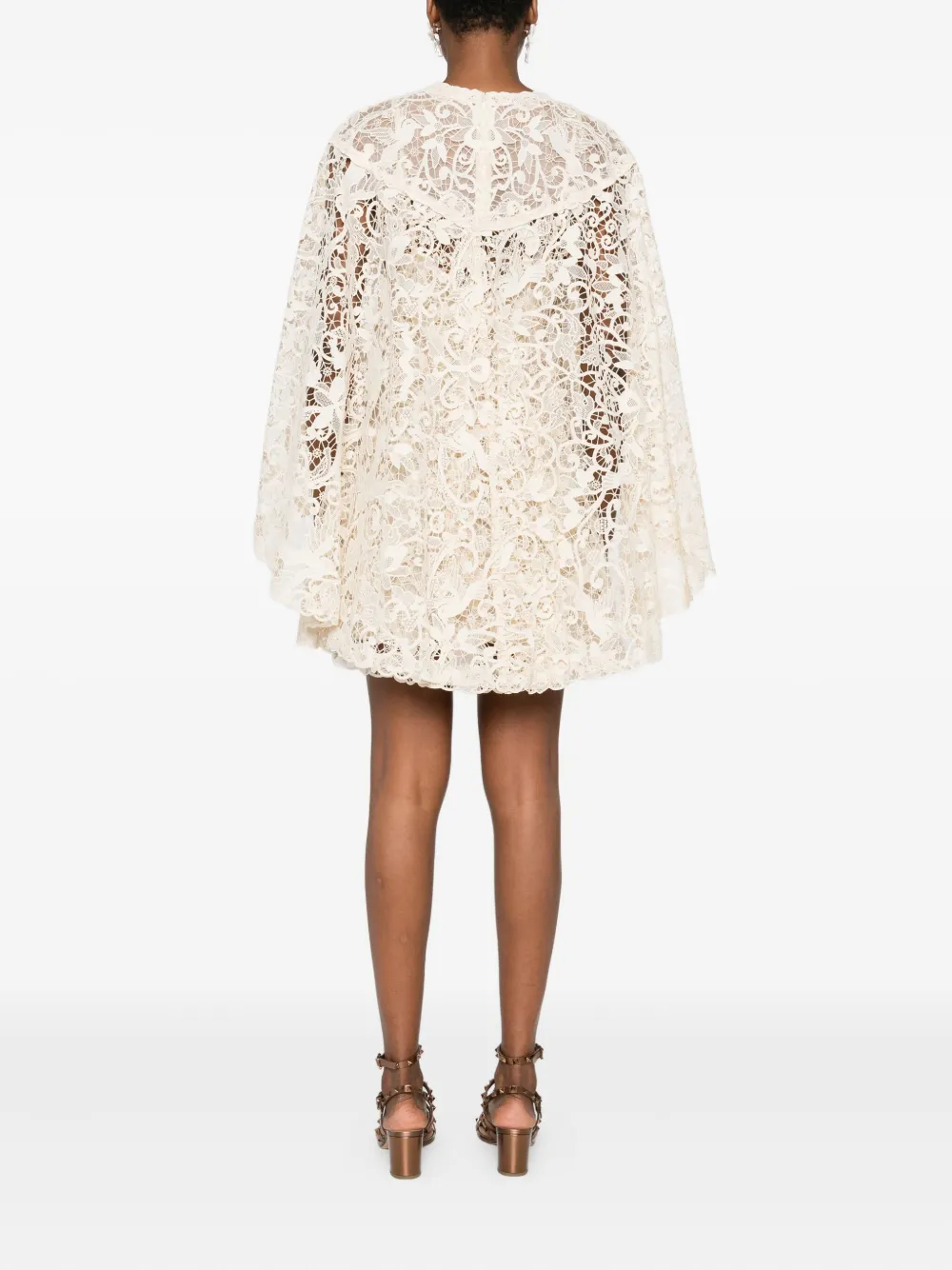 ZIMMERMANN Mini-jurk met ruches en kant Beige