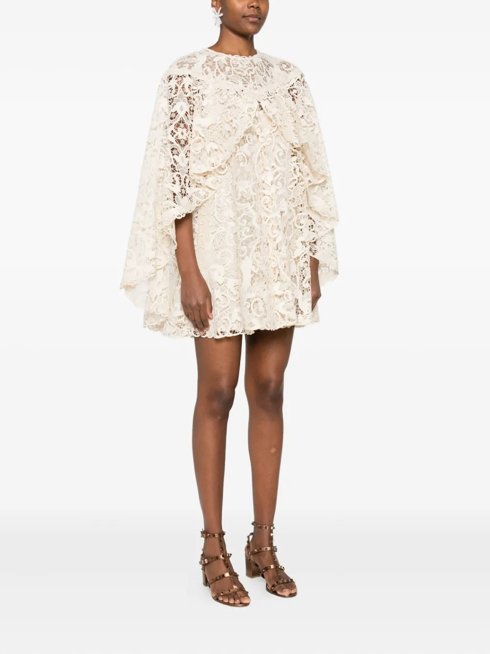 ZIMMERMANN Mini-jurk met ruches en kant Beige