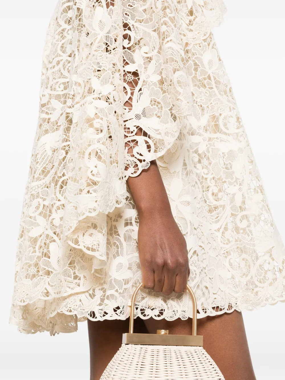 ZIMMERMANN Mini-jurk met ruches en kant Beige