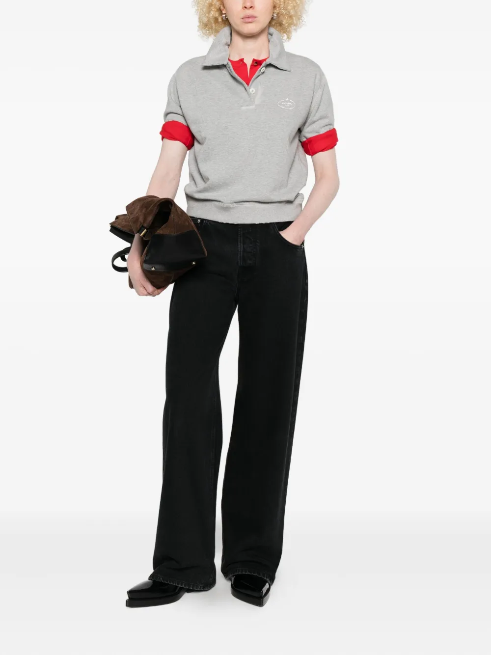 Prada logo-print polo top Grijs