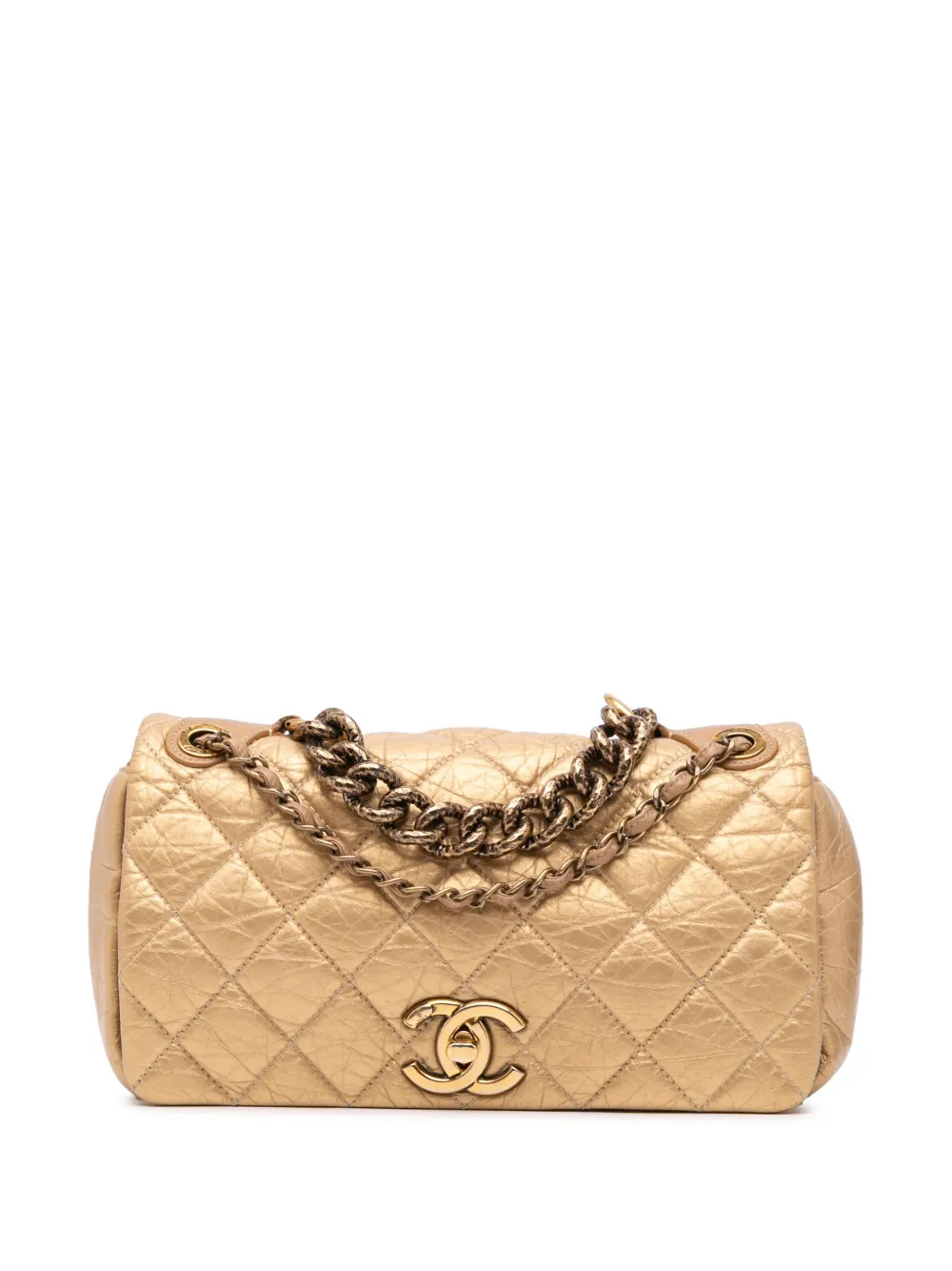 CHANEL Pre-Owned Borsa a tracolla Pondichery Flap media in pelle di vitello con effetto invecchiato 2012 | oro | Image 1