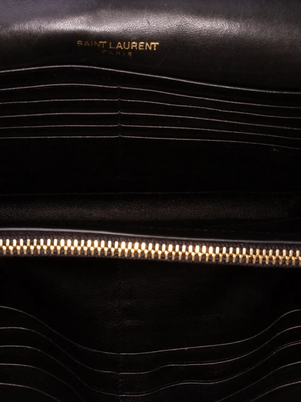 Pre-owned Saint Laurent 2018 Lambskin Chevron Monogram Sulpice Chain Wallet Crossbody Bag In Black