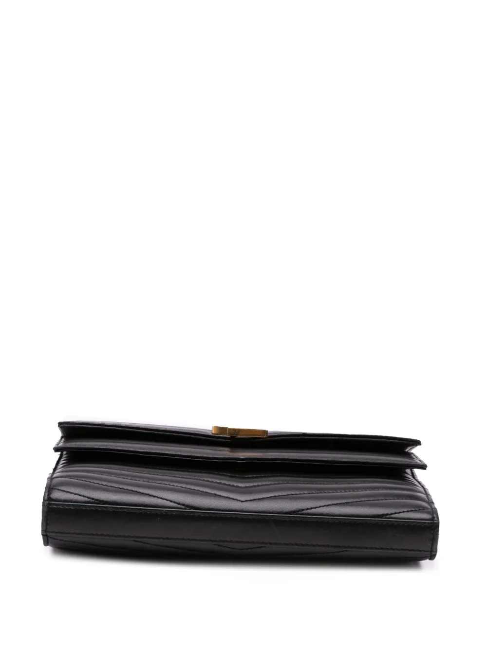 Pre-owned Saint Laurent 2018 Lambskin Chevron Monogram Sulpice Chain Wallet Crossbody Bag In Black