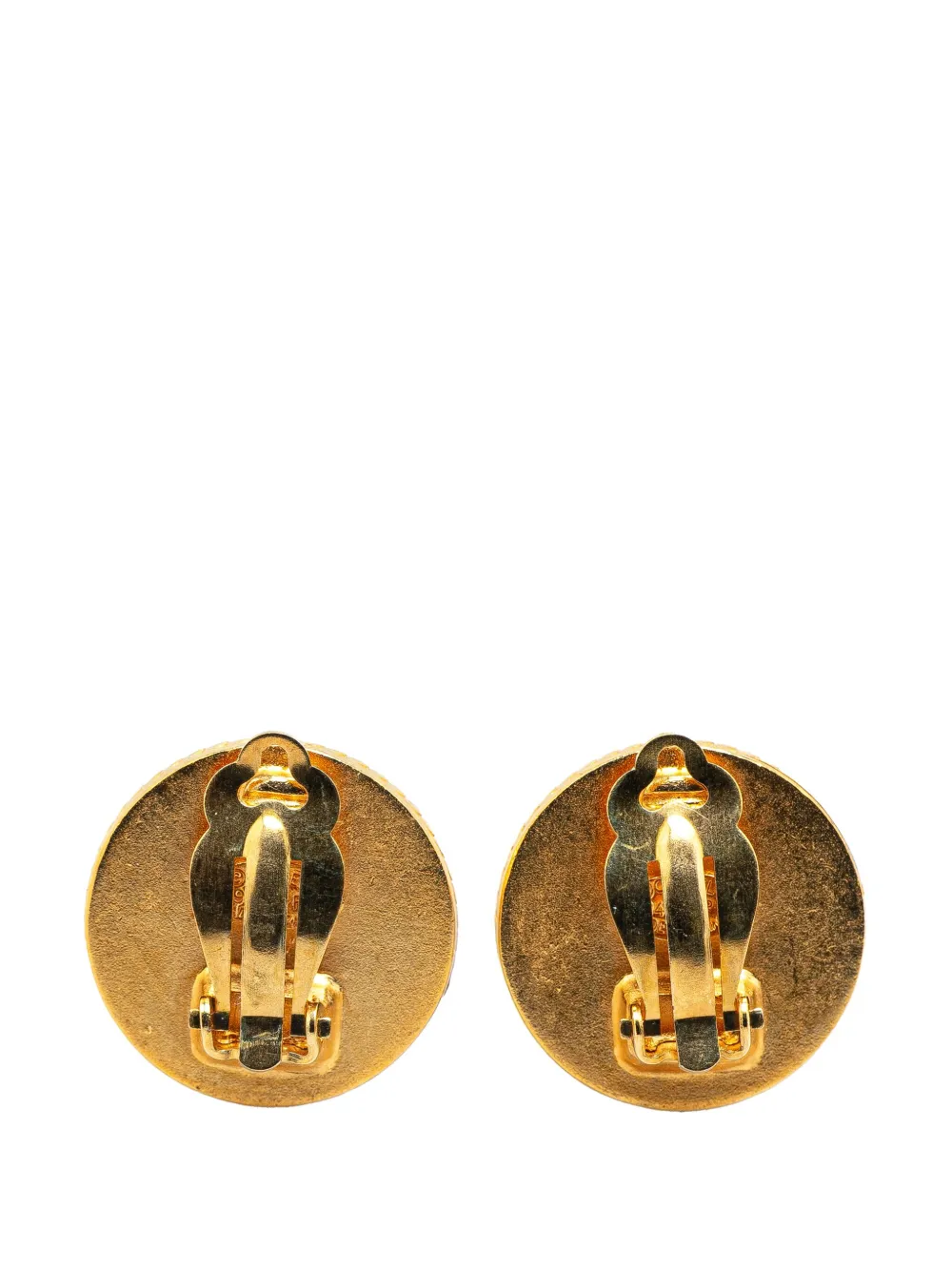 Pre-owned Chanel 1994 Gold Plated Cc Round Clip On Earrings Costume Earrings