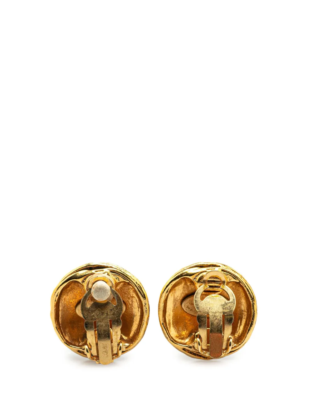 Pre-owned Chanel 1994 Gold Plated Cc Round Clip On Earrings Costume Earrings