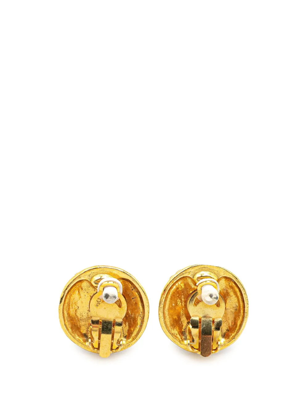 Pre-owned Chanel 1970-1980 Gold Plated Cc Round Clip On Earrings Costume Earrings