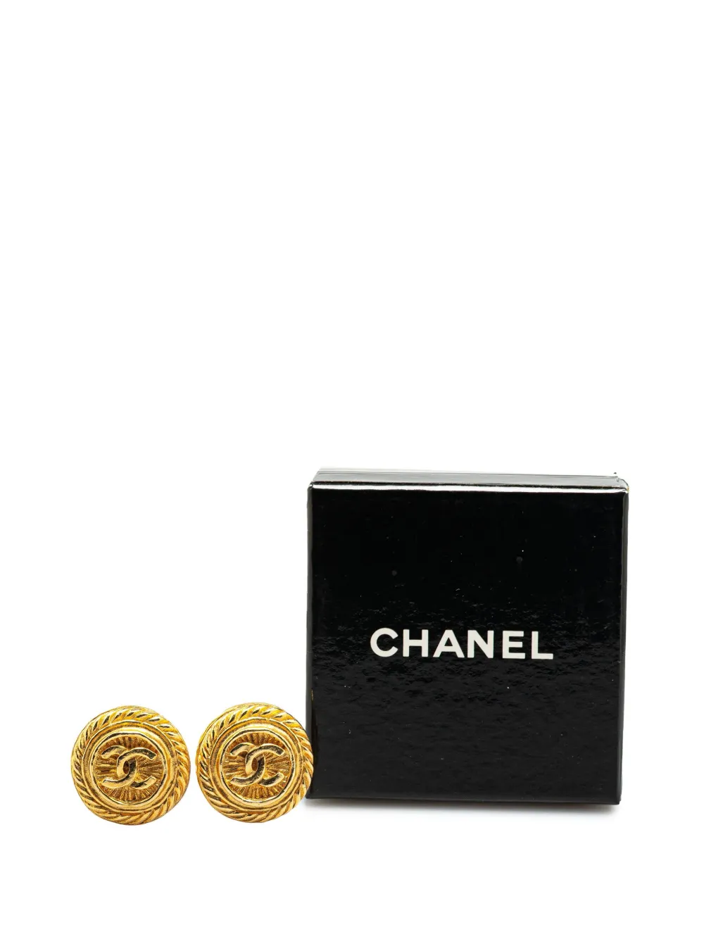Pre-owned Chanel 1970-1980 Gold Plated Cc Round Clip On Earrings Costume Earrings
