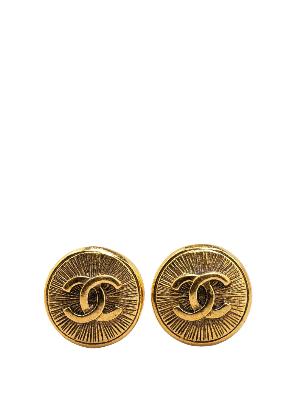 CHANEL Pre-Owned 1970-1980 Gold Plated CC Round Clip on Earrings costume earrings | Gold | Image 1