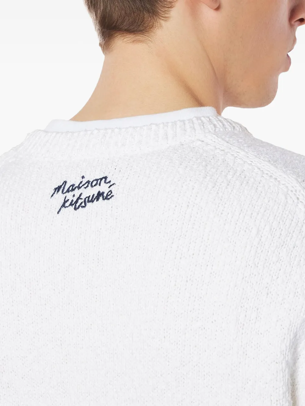 Shop Maison Kitsuné Daisy-intarsia Jumper In White