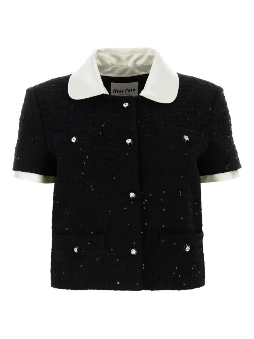 Veste en tweed à simple boutonnage - Miu Miu - Modalova