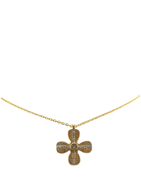 CHANEL Pre-Owned 2001 Gold Plated Rhinestones Clover Pendant Necklace costume necklace