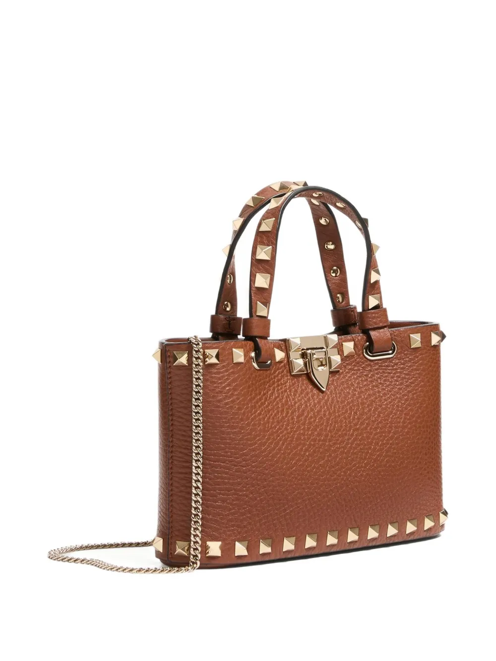 Valentino Mini Rockstud Embellished Tote Bag In Brown