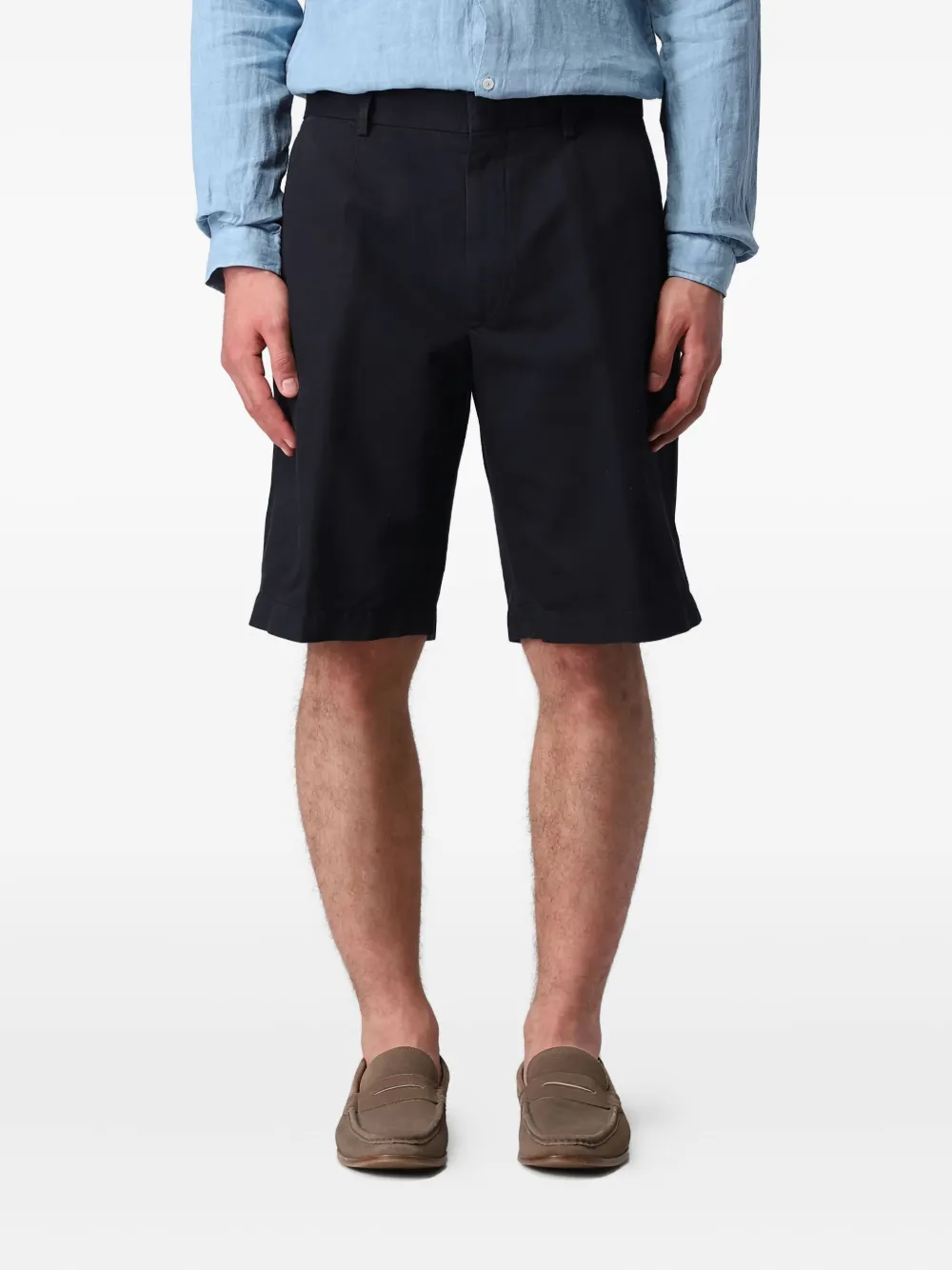 Zegna pleated cotton linen shorts | Blue | Image 1
