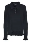 Cecilie Bahnsen ruffle-hem ribbed polo top - Black