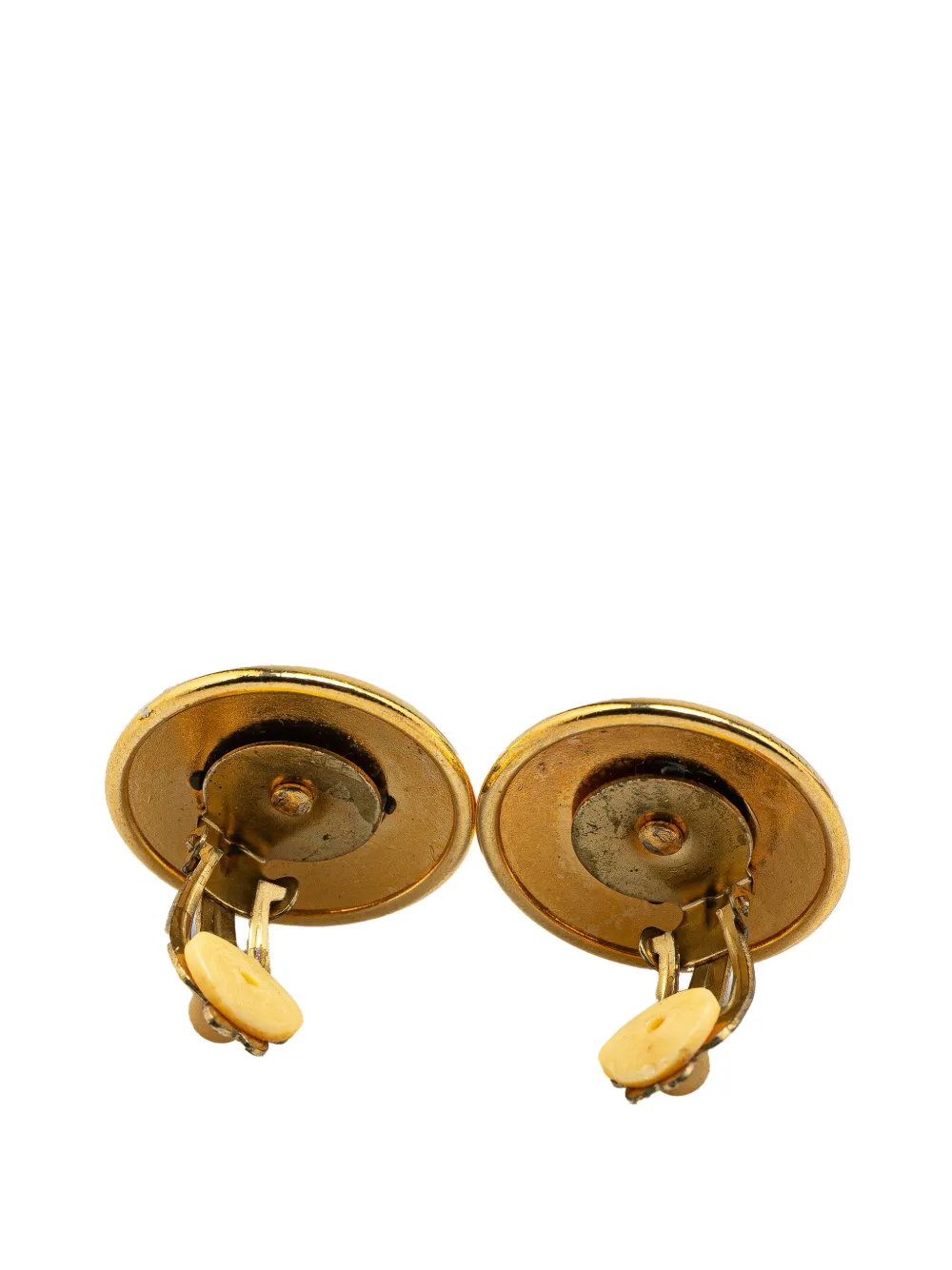 Pre-owned Hermes 20th Century Gold Plated Horn Sellier Clip On Earrings Costume Earrings