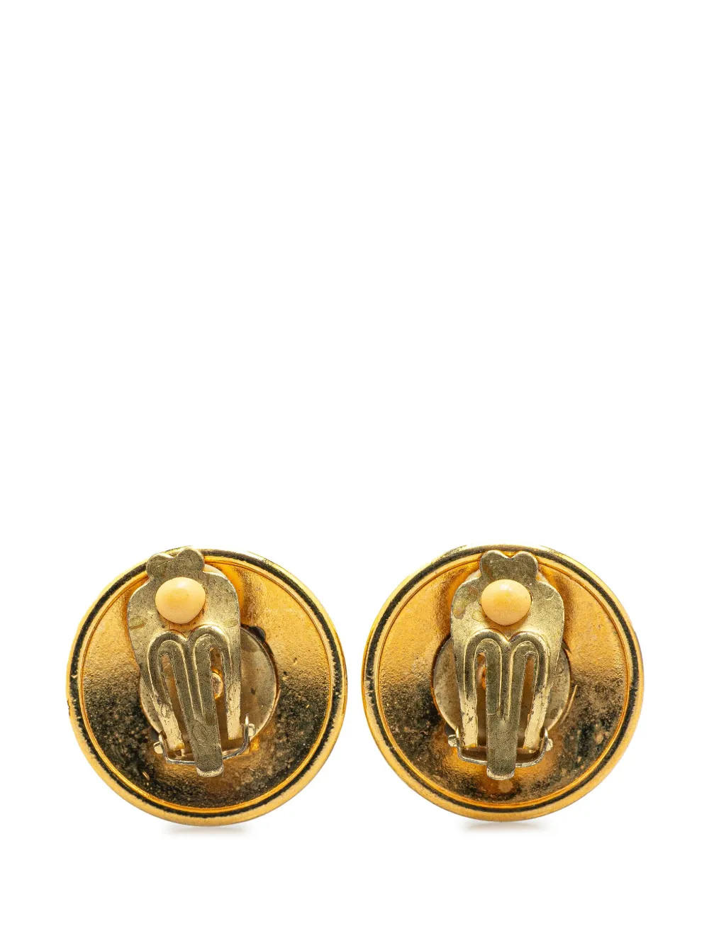 Pre-owned Hermes 20th Century Gold Plated Horn Sellier Clip On Earrings Costume Earrings