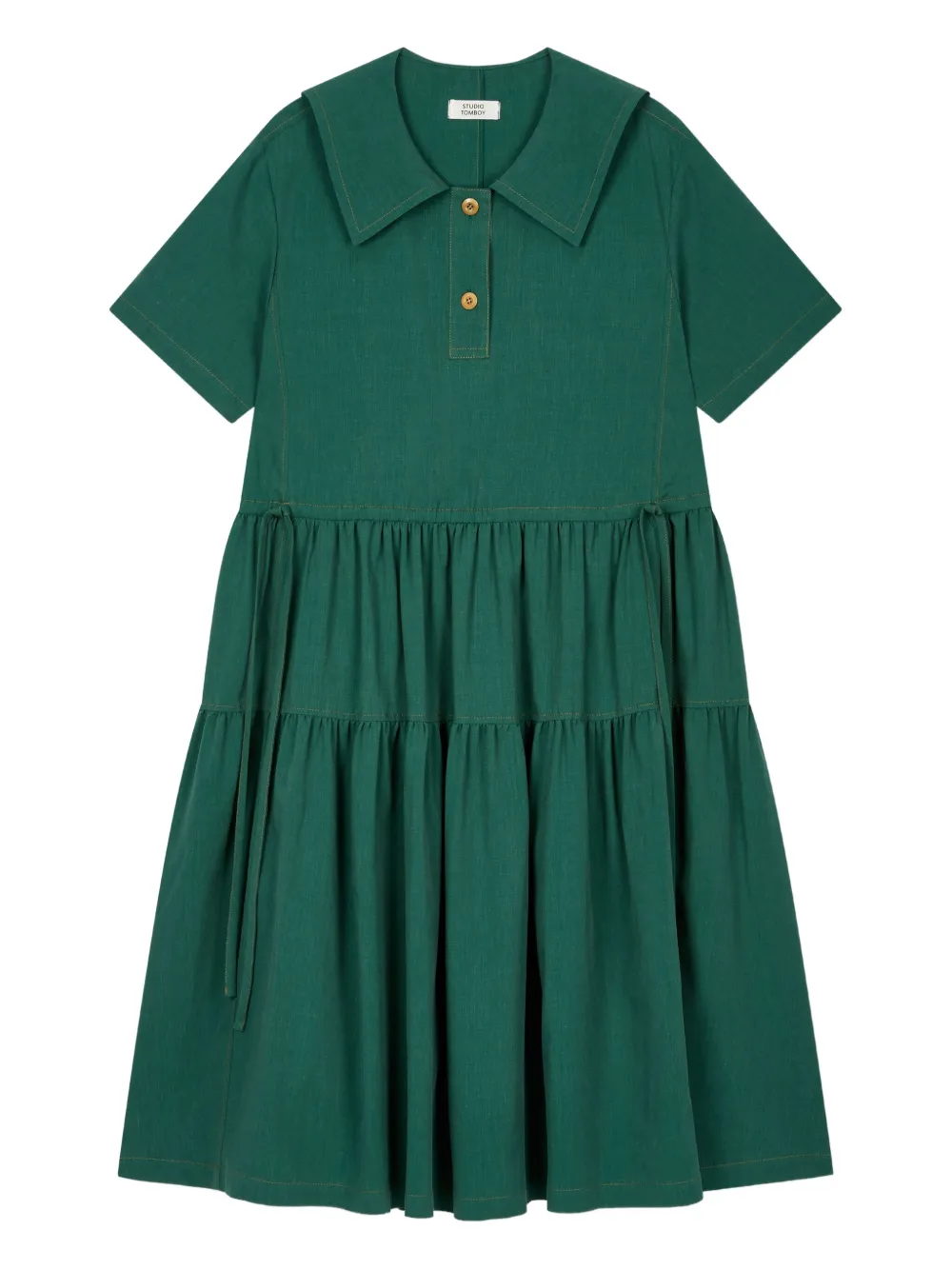 STUDIO TOMBOY tiered button-up shirt dress | Green | Image 1