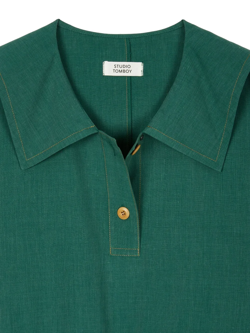 Studio Tomboy Tiered Button-up Shirt Dress In Green