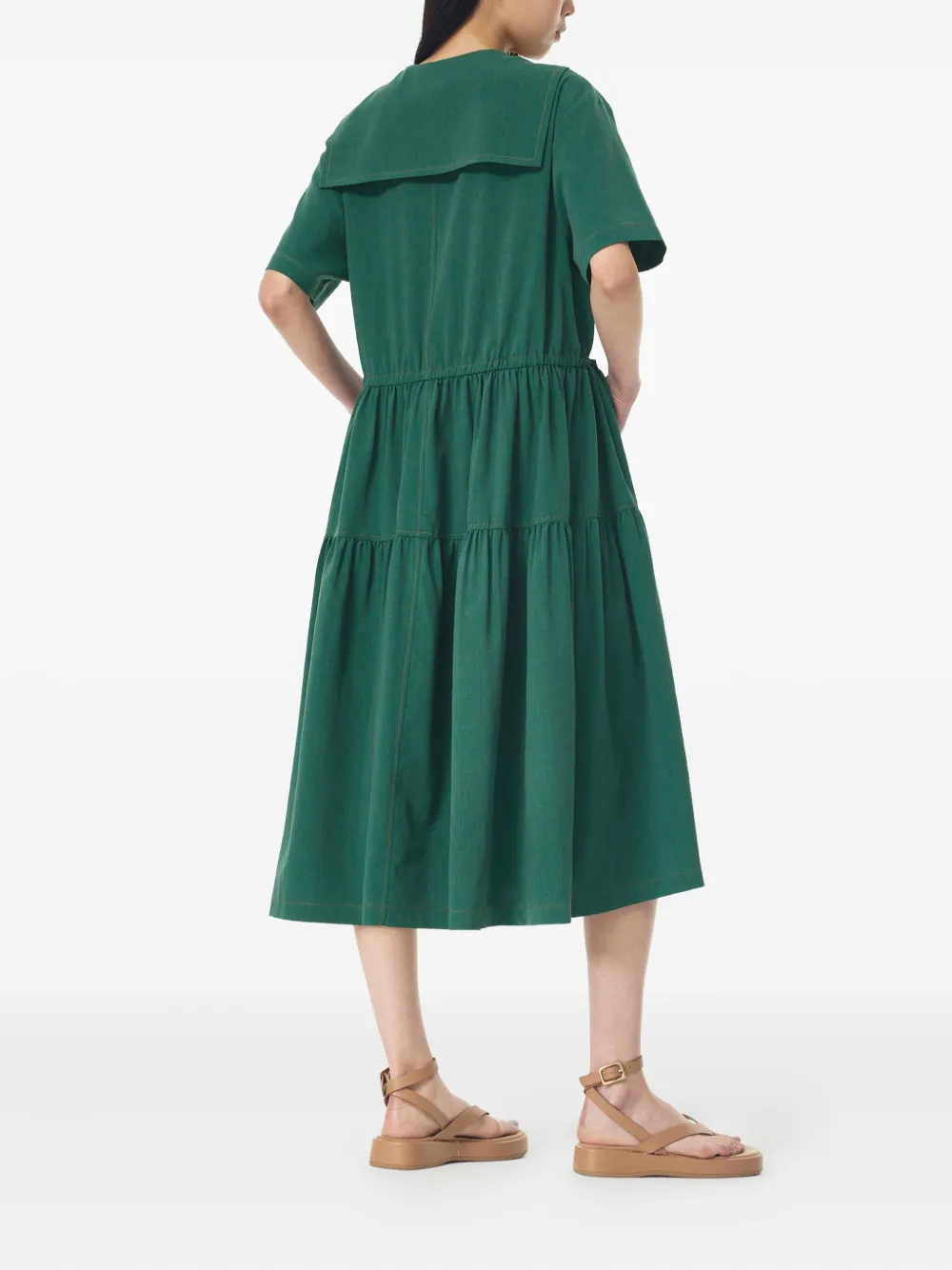 Studio Tomboy Tiered Button-up Shirt Dress In Green