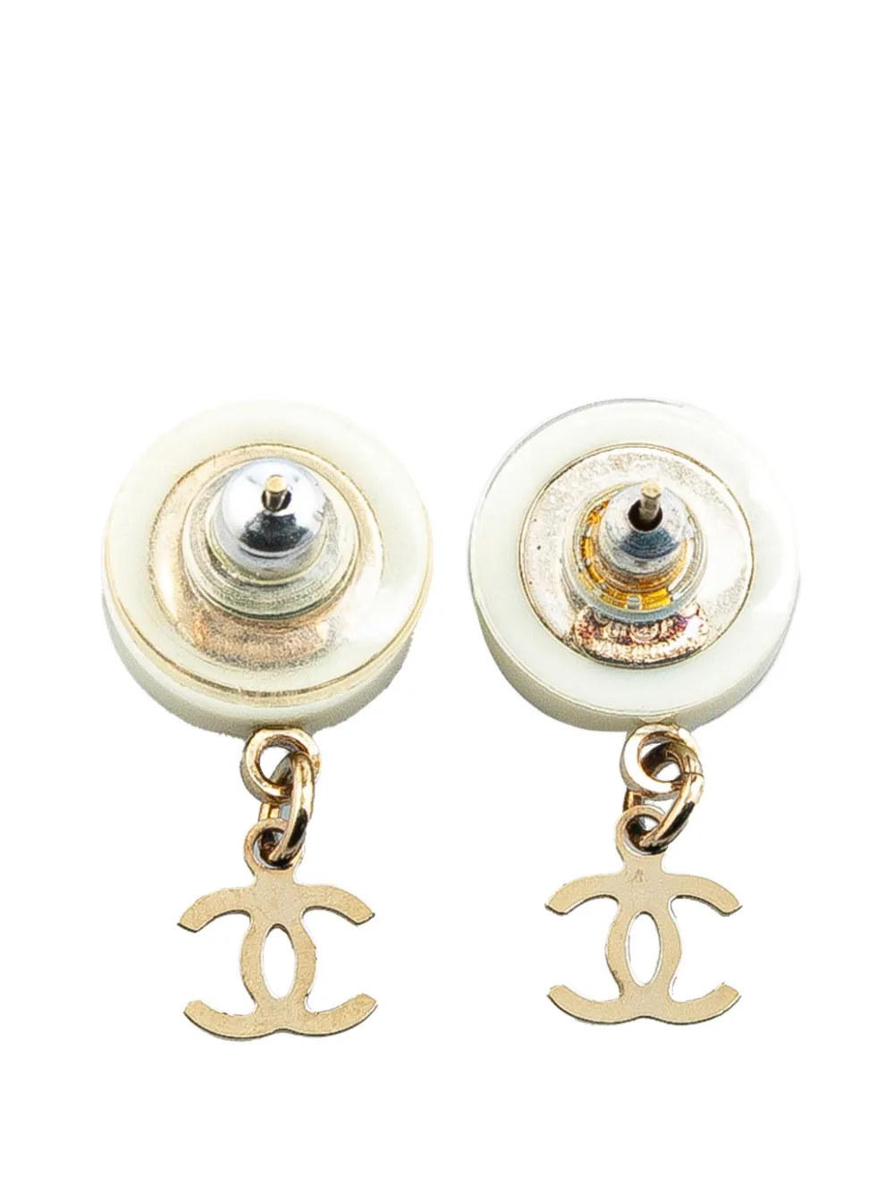 CHANEL Pre-Owned 2007 Gold Plated Acrylic CC Dangle Coco Chanel Push Back Earrings costume earrings | Image 2
