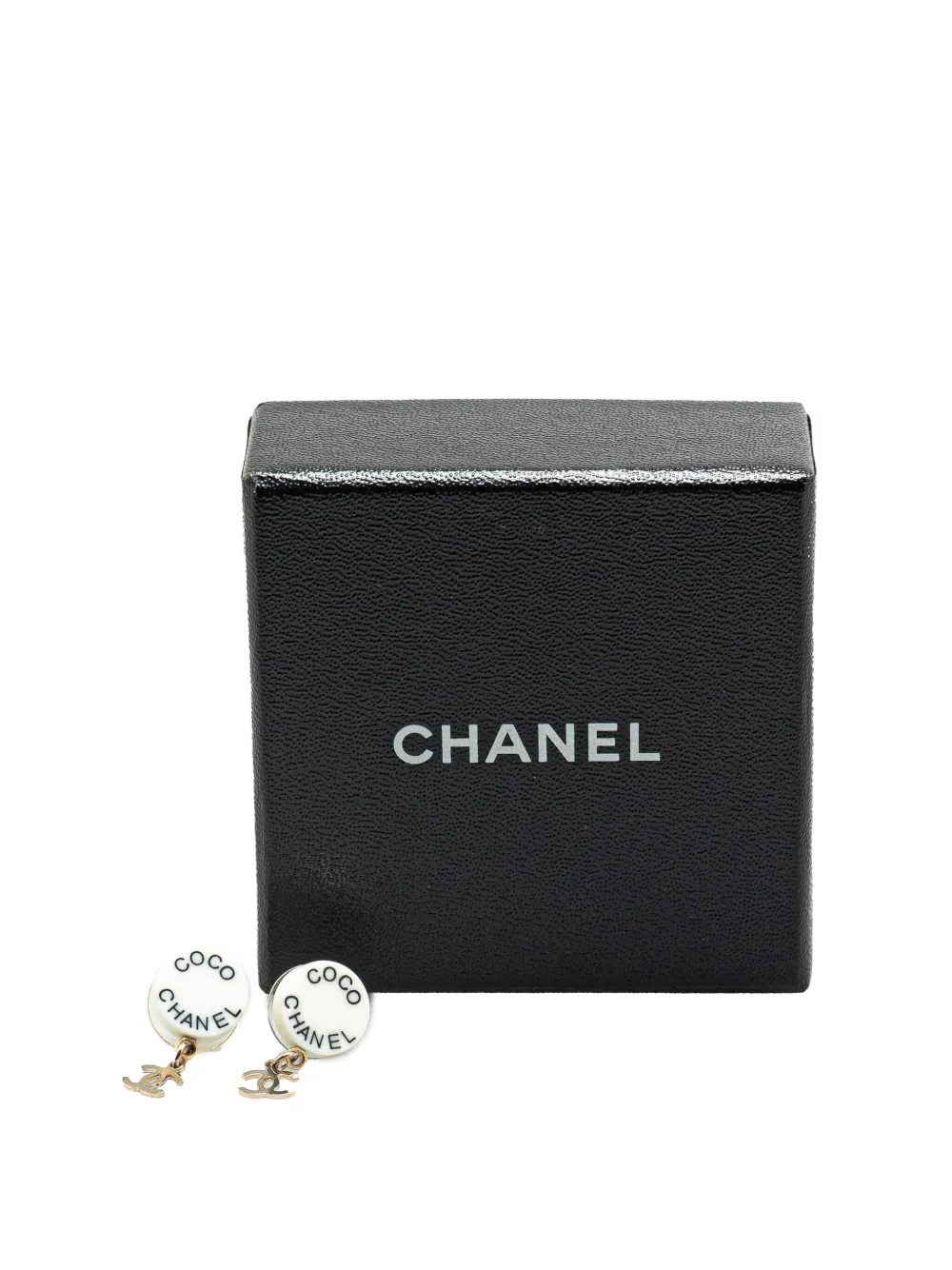 Pre-owned Chanel 2007 Gold Plated Acrylic Cc Dangle Coco  Push Back Earrings Costume Earrings In White