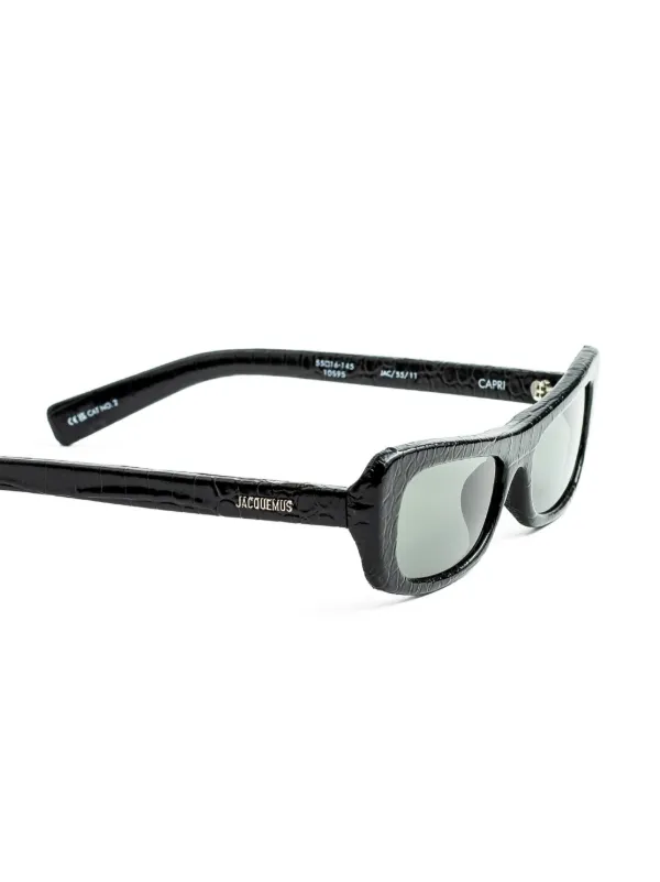 Jacquemus Capri crocodile-effect Rectangular Sunglasses Black