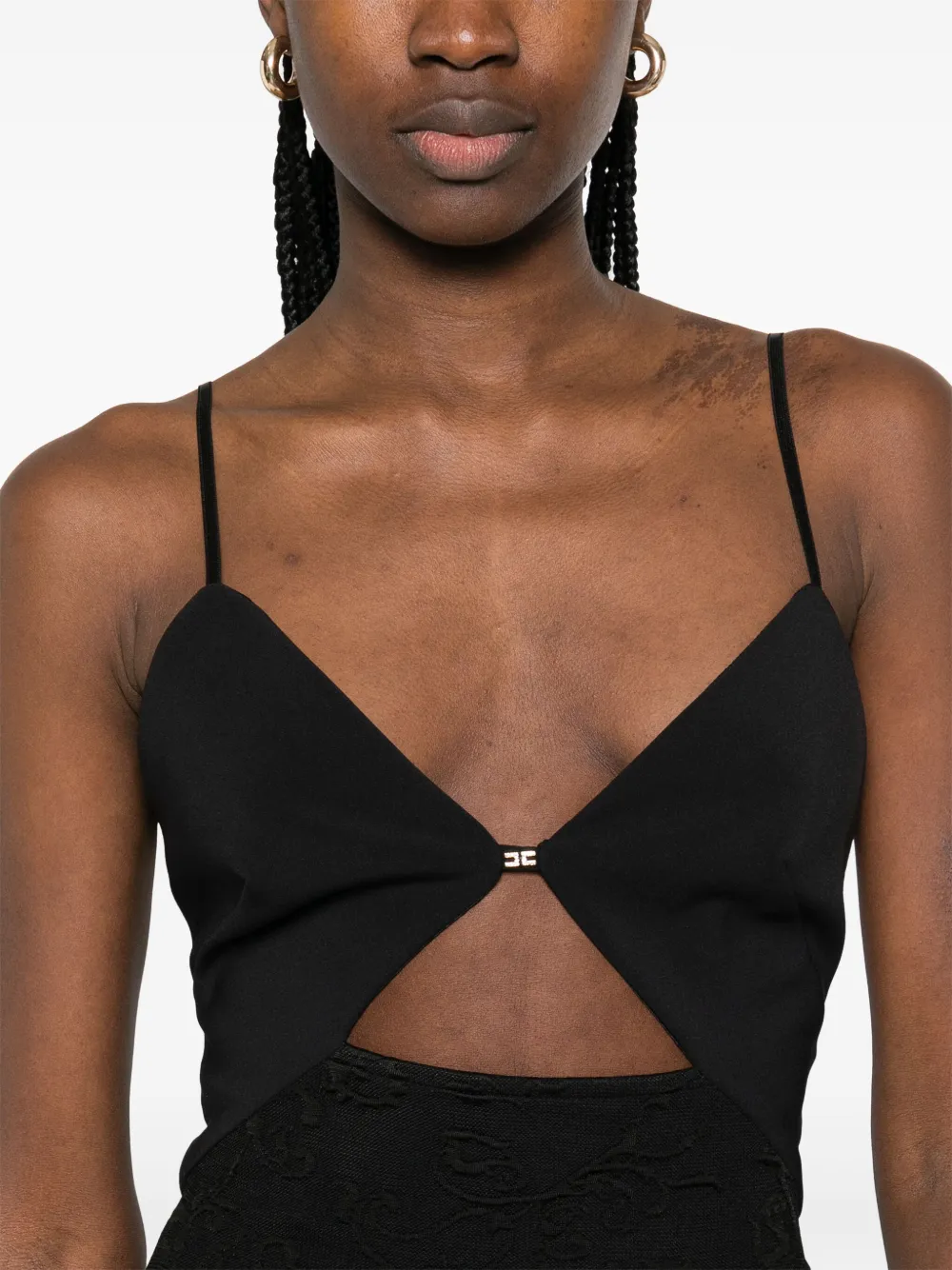 Elisabetta Franchi Midi-jurk met bloemen jacquard Zwart