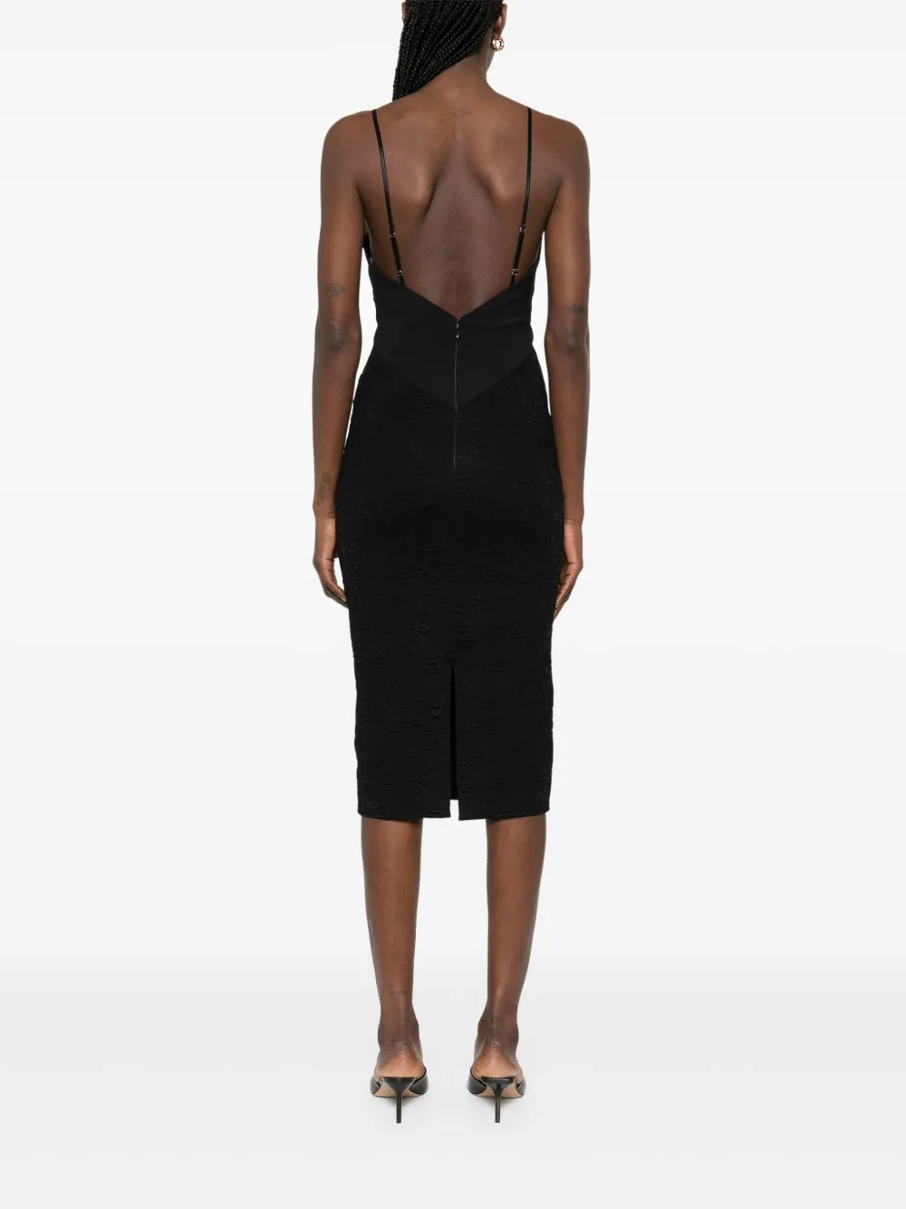 Elisabetta Franchi Midi-jurk met bloemen jacquard Zwart