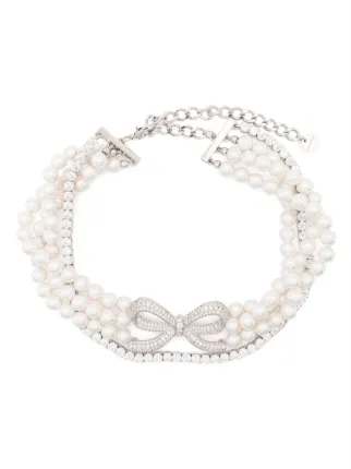 Self-Portrait Pearl Bow Choker | Silver | FARFETCH