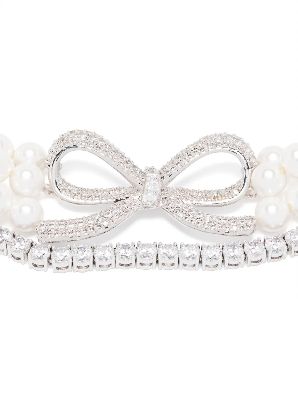 Self-portrait Pearl Bow Choker In Silver