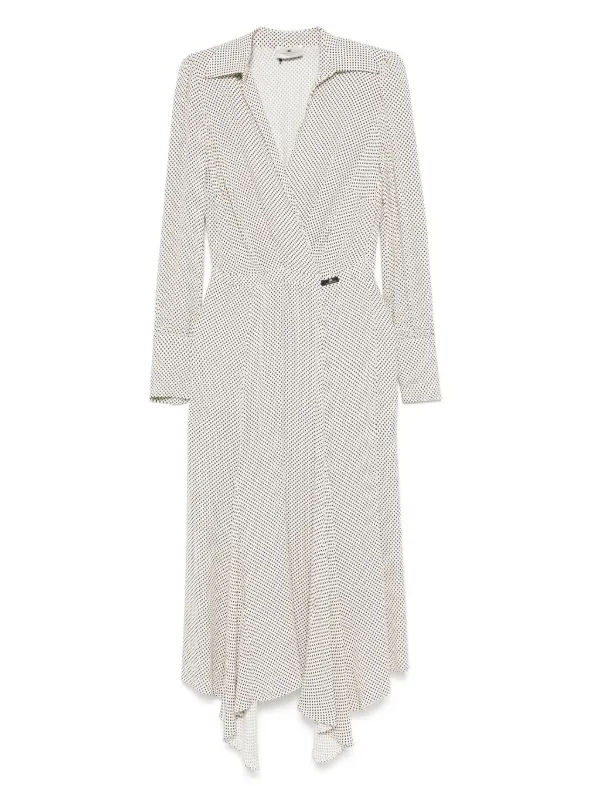 エリザベッタ フランキ ミディドレス ドット シャツカラー 長袖 Elisabetta Franchi polka-dot Midi Dress | Neutrals | FARFETCH