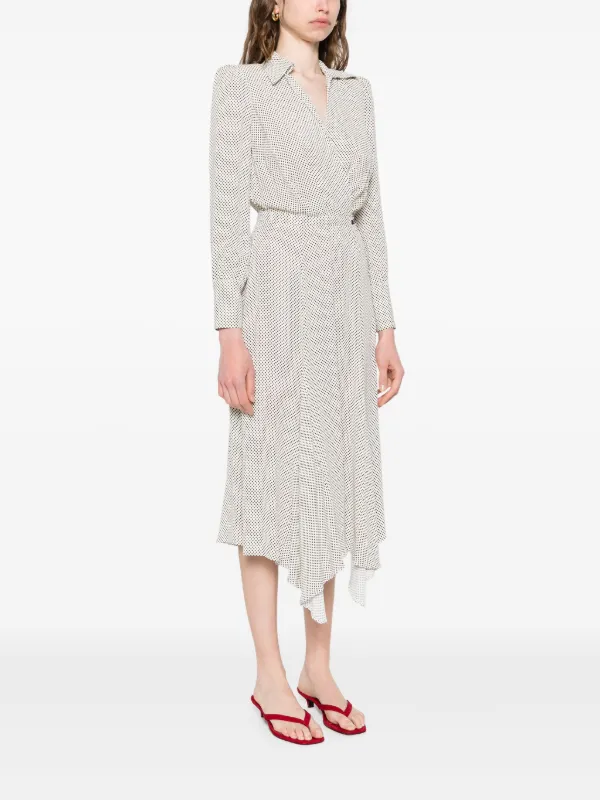 エリザベッタ フランキ ミディドレス ドット シャツカラー 長袖 Elisabetta Franchi polka-dot Midi Dress | Neutrals | FARFETCH