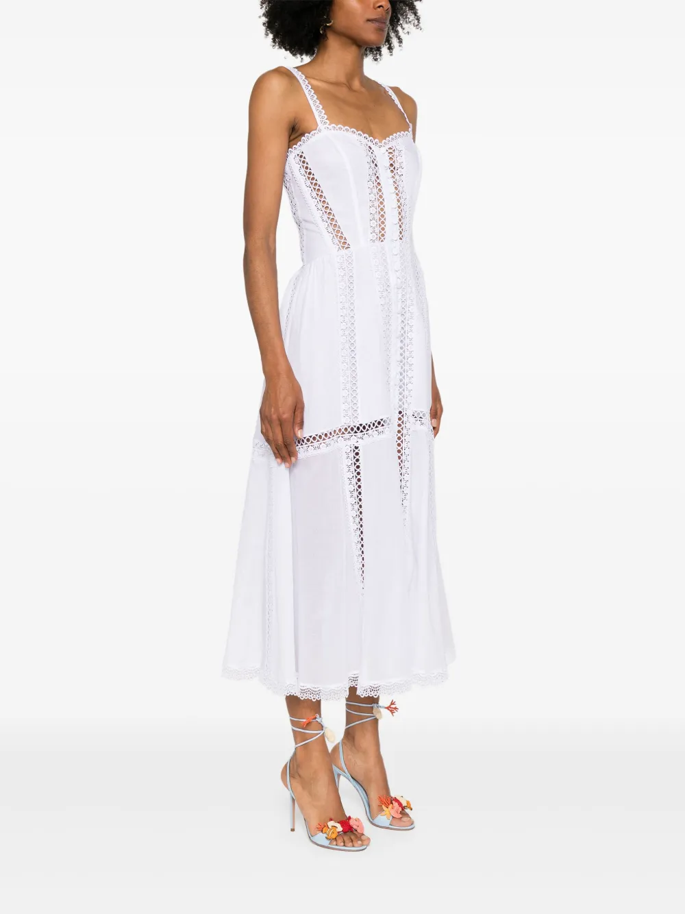 Charo Ruiz Ibiza Dafelle Lace-embellished Cotton-blend Midi Dress In White