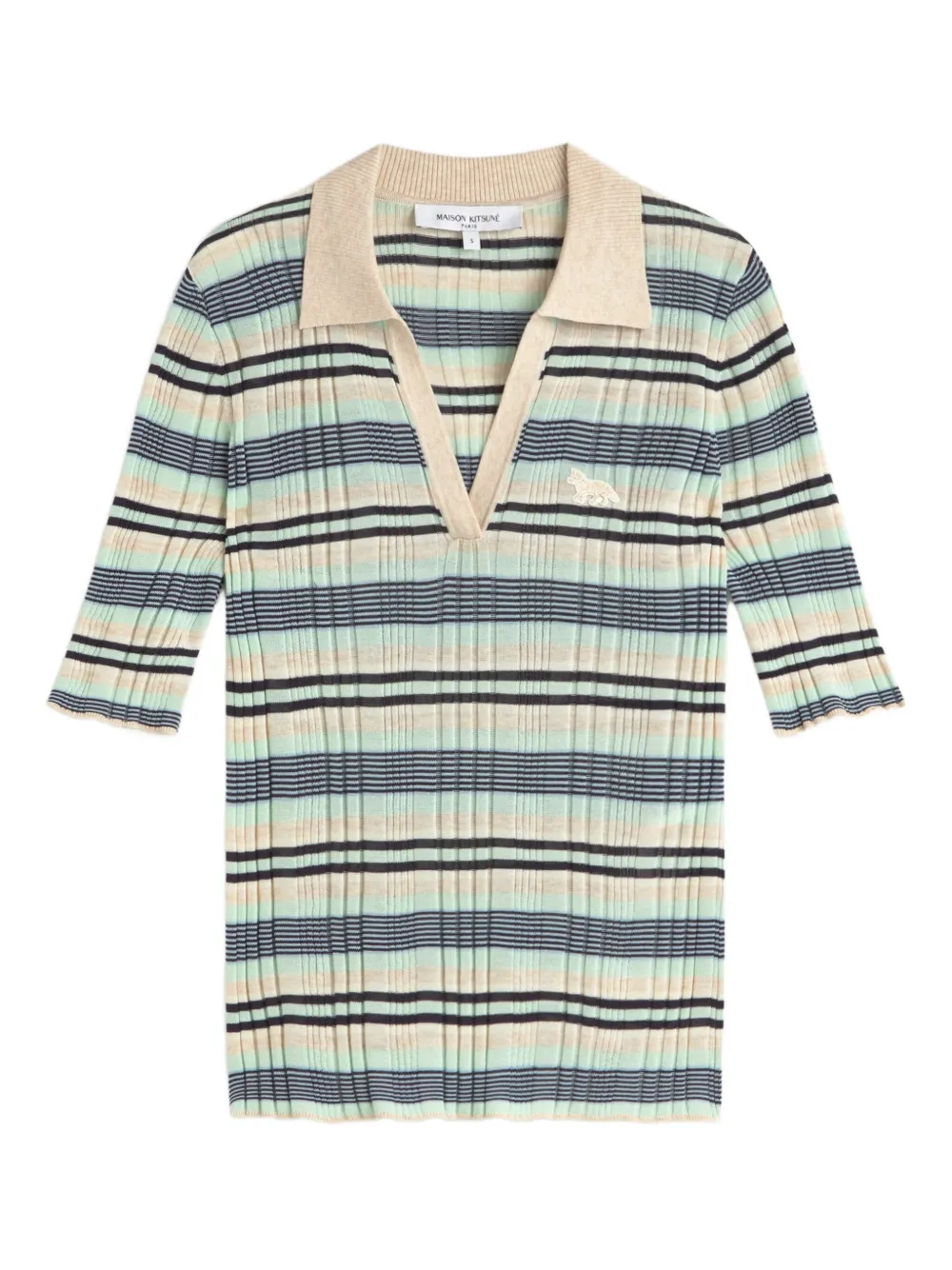 Maison Kitsuné Fijngeribbeld gestreepte poloshirt Blauw
