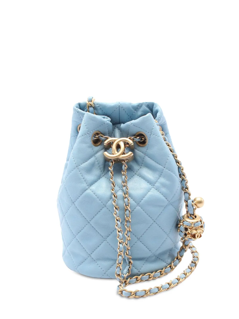 CHANEL Pre-Owned 2021-2024 Quilted Lambskin Pearl Crush bucket bag | Blue | Image 1