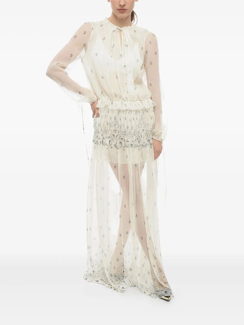 AMIRI Chiffon maxi-jurk met paisley-print Beige