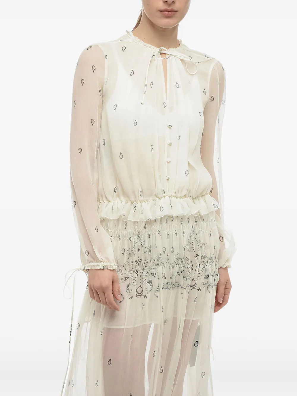 AMIRI Chiffon maxi-jurk met paisley-print Beige
