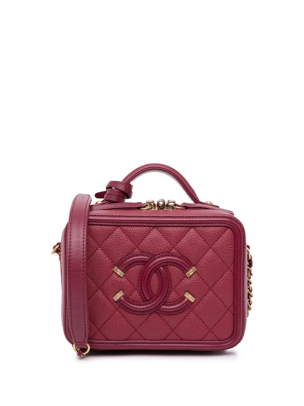 Pre-owned Chanel 2018-2019 Small Caviar Filigree Vanity Case Satchel