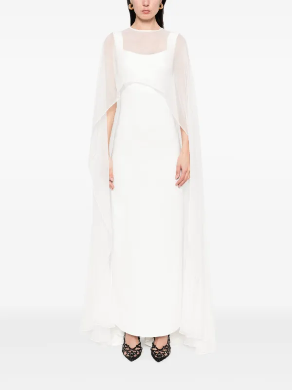 Atu Body Couture Detachable-Cape Maxi Dress - White